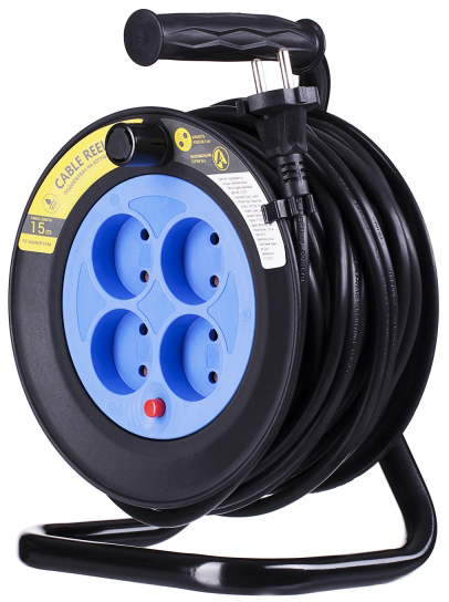 Удлинитель на катушке 2Е на 4 роз., ІР20, 2Gх1.5мм, 15 м (2E-U04RP15M)