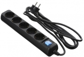 5XSchuko з вимикачем, 3G*1.5мм, 1.5м, black (2E-U05ES15M1.5BK)