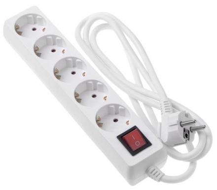 Сетевой удлинитель 2E 5XSchuko с выключателем, 3G*1.5мм, 1.5м, white (2E-U05ESM1.5)