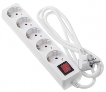2E 5XSchuko з вимикачем, 3G*1.5мм, 1.5м, white (2E-U05ESM1.5)