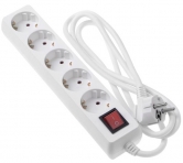 2E 5XSchuko з вимикачем, 3G*1.5мм, 5м, white (2E-U05ES15M5)