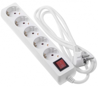 2E 5XSchuko з вимикачем, 3G*1.5мм, 5м, white (2E-U05ES15M5)