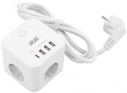 Сетеой адаптер 2E 3XSchuko 3*USB-A, 1*USB-C, 1.5м, white (2E-ADC331WH)