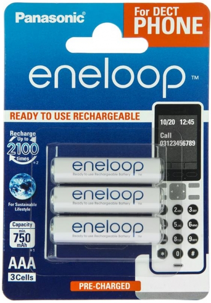 Аккумулятор Panasonic Eneloop AAA 750 3BP mAh NI-MH Dect Series (BK-4MCCE/3DE)
