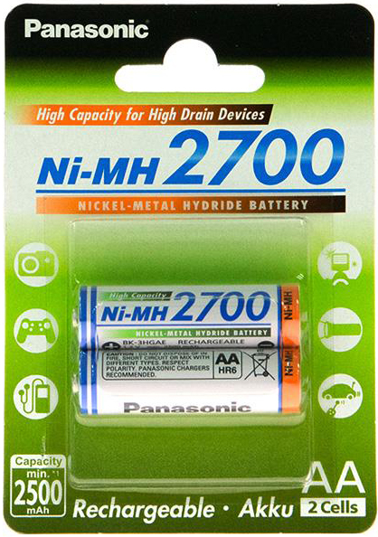 Аккумулятор Panasonic High Capacity AA 2700 mAh 2BP Ni-MH (BK-3HGAE/2BE)