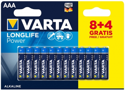 Батарейка Varta LONGLIFE POWER AAA BLI 12 (8+4) ALKALINE