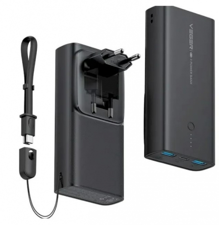 УМБ Power Bank Veger ACE100 1xUSB-C, 2xUSB-A, PD20W, QC3.0 10000mAh Black (1283126559143)